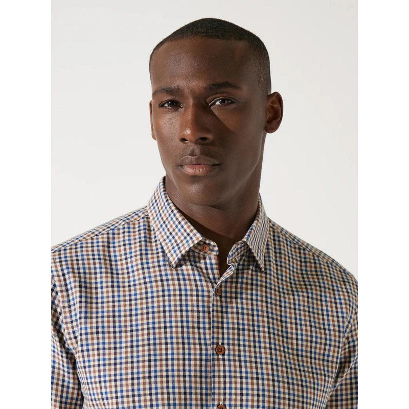 Chemise à Carreaux Jean Bleu Marron Homme - Izac 6 Chemise à Carreaux Jean Bleu Marron Homme - Izac – Image 4