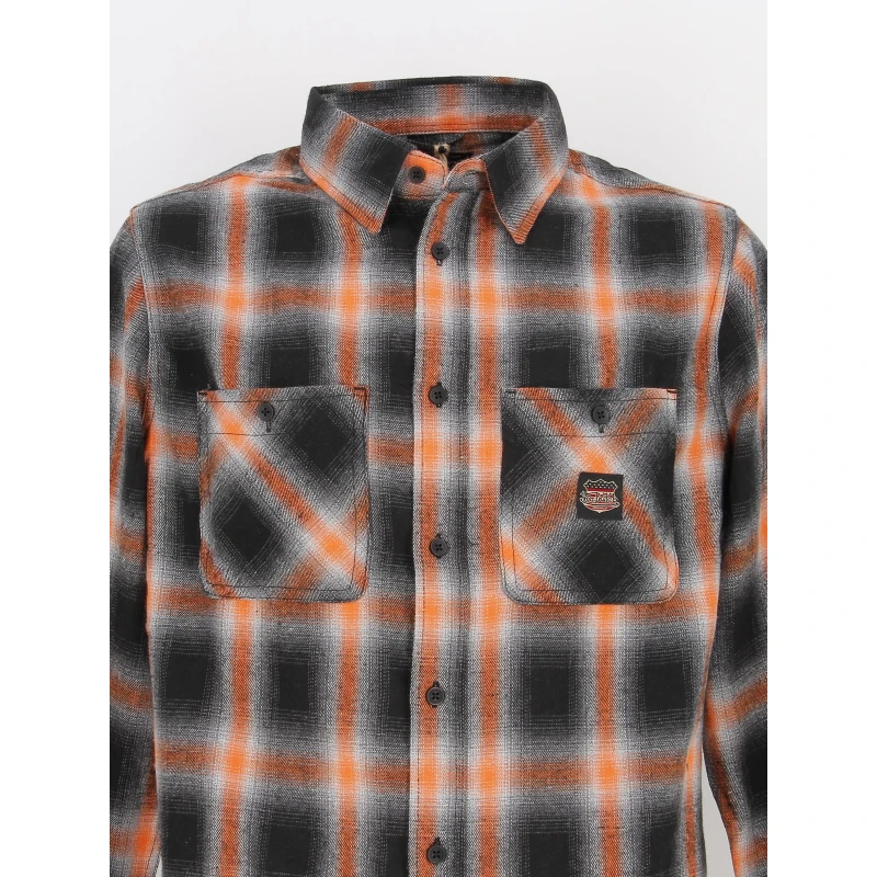 Chemise à Carreaux Plaid Orange Noir Homme - Von Dutch 5 Chemise à Carreaux Plaid Orange Noir Homme - Von Dutch – Image 3