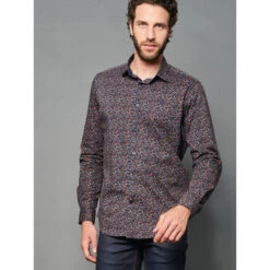 Chemise Chris Orange Rust Bleu Marine Homme - Delahaye