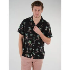 Chemise Imprimés Flamants Rose Cabana Noir Homme - Deeluxe
