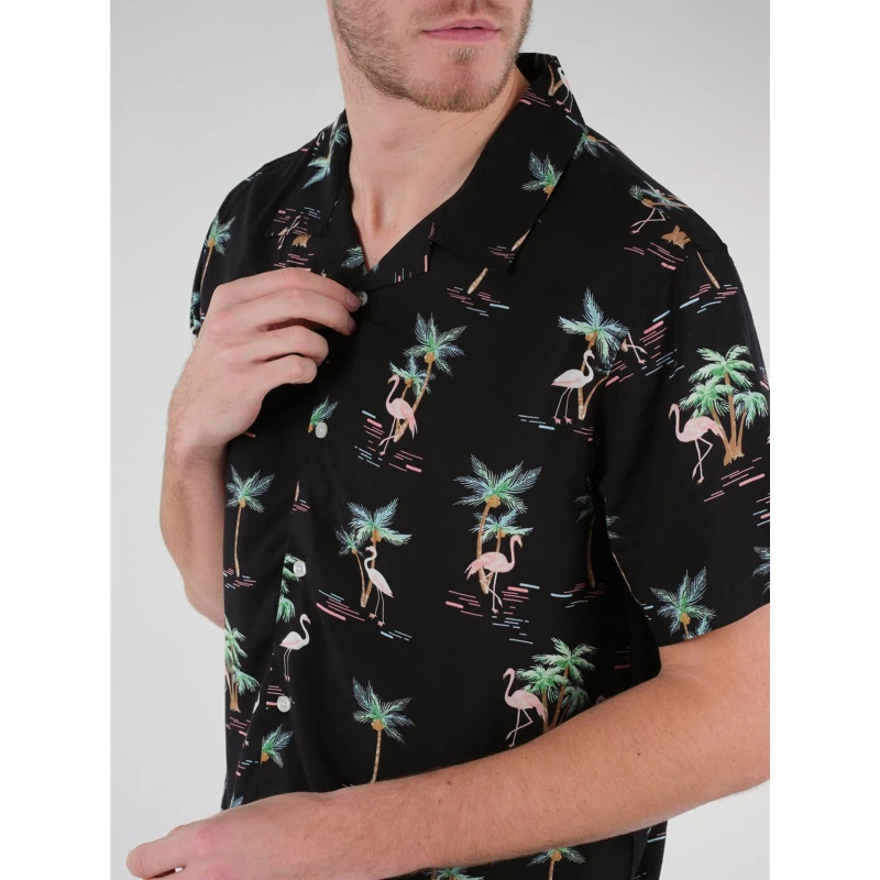 Chemise Imprimés Flamants Rose Cabana Noir Homme - Deeluxe 6 Chemise Imprimés Flamants Rose Cabana Noir Homme - Deeluxe – Image 4
