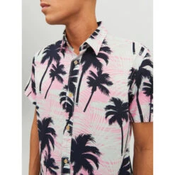 Chemise Imprimés Palmiers James Tulum Rose Homme - Jack & Jones -TEDDY Vetements Magasin chemise imprimes palmiers james tulum rose homme jack jones 2