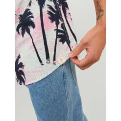 Chemise Imprimés Palmiers James Tulum Rose Homme - Jack & Jones -TEDDY Vetements Magasin chemise imprimes palmiers james tulum rose homme jack jones 3