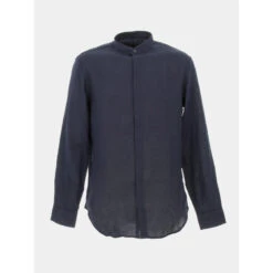 Chemise Regular En Lin Bleu Marine Homme - Armani Exchange