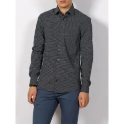 Chemise Stretch Dash Print Bleu Marine Homme - Calvin Klein