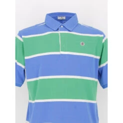 Polo Rayé Manches Courtes Bleu Vert Homme - Serge Blanco -TEDDY Vetements Magasin polo raye manches courtes bleu vert homme serge blanco 2