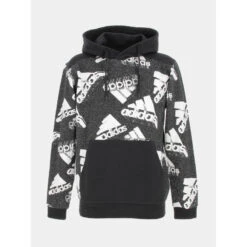 Sweat à Capuche Logo 3 Bandes Noir Homme - Adidas