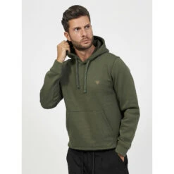 Sweat à Capuche Uni Christian Kaki Homme - Guess