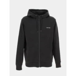 Sweat à Capuche Zip Micro Logo Noir Homme - Calvin Klein