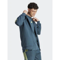 Sweat à Capuche Zippé Fi 3s Logo Badge Vert Homme - Adidas -TEDDY Vetements Magasin sweat a capuche zippe fi 3s logo badge vert homme adidas 2