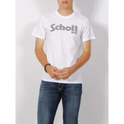T-shirt Serigraphie Logo Damier Blanc Homme - Schott NYC